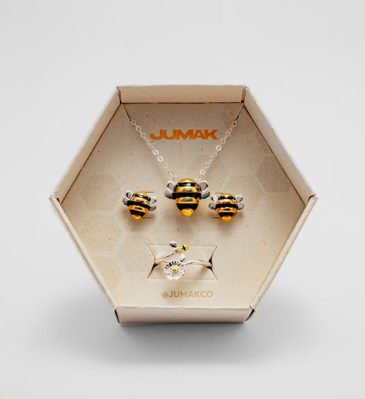 Combo Collar + Aretes + Anillo Ajustable 🐝