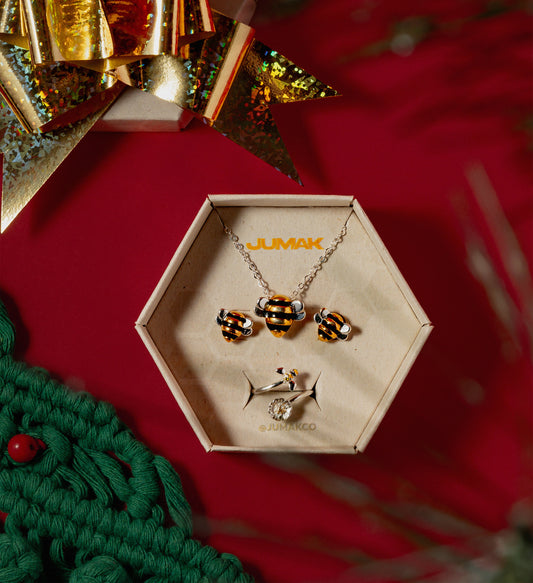 Combo Collar + Aretes + Anillo Ajustable 🐝